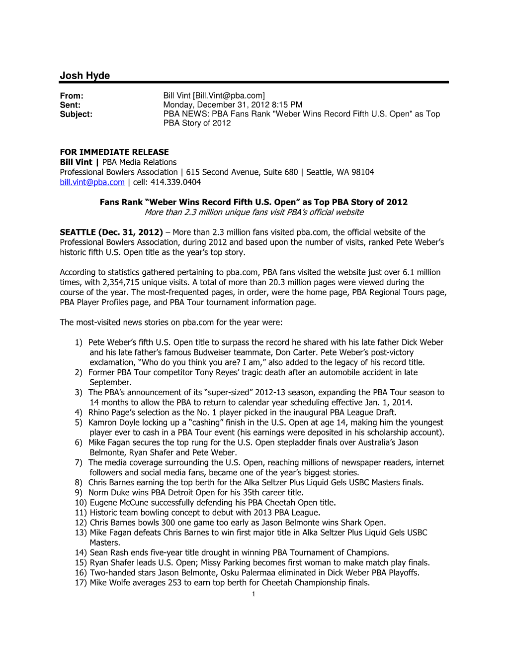 PBA Press Releases 2012