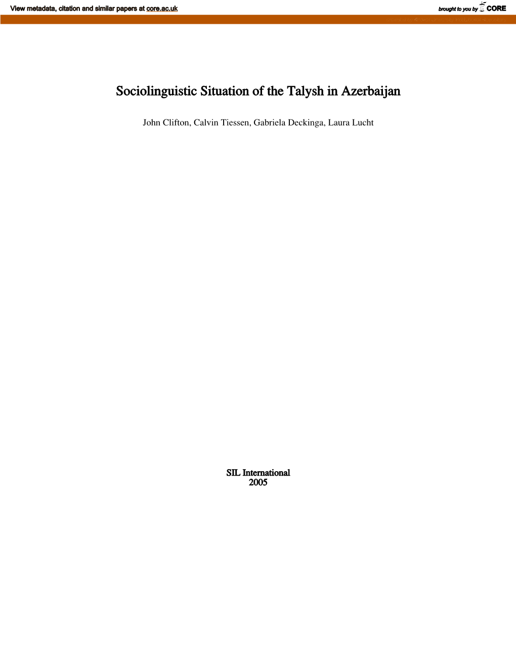 Sociolinguistic Situation of the Talysh in Azerbaijan