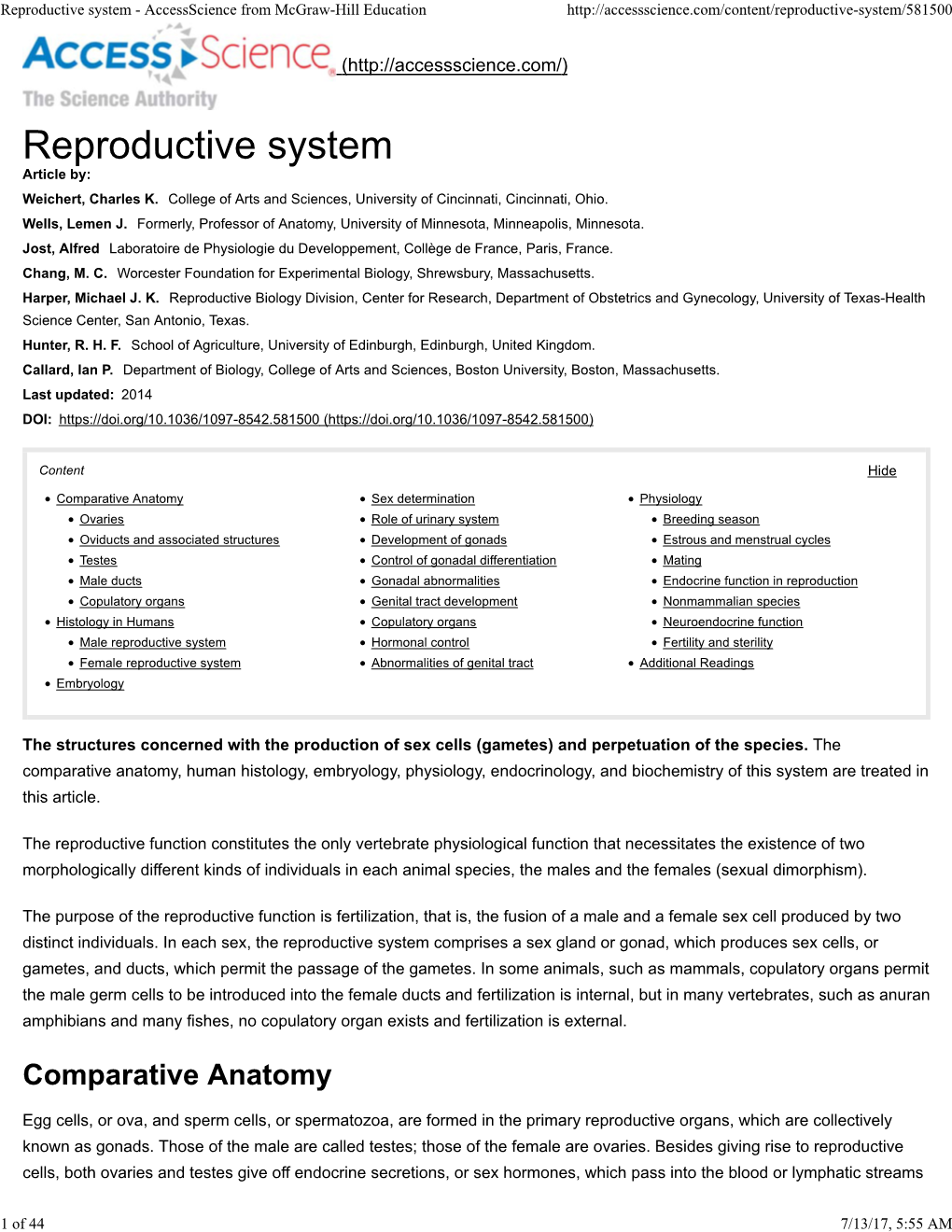 Reproductive System - Accessscience from Mcgraw-Hill Education