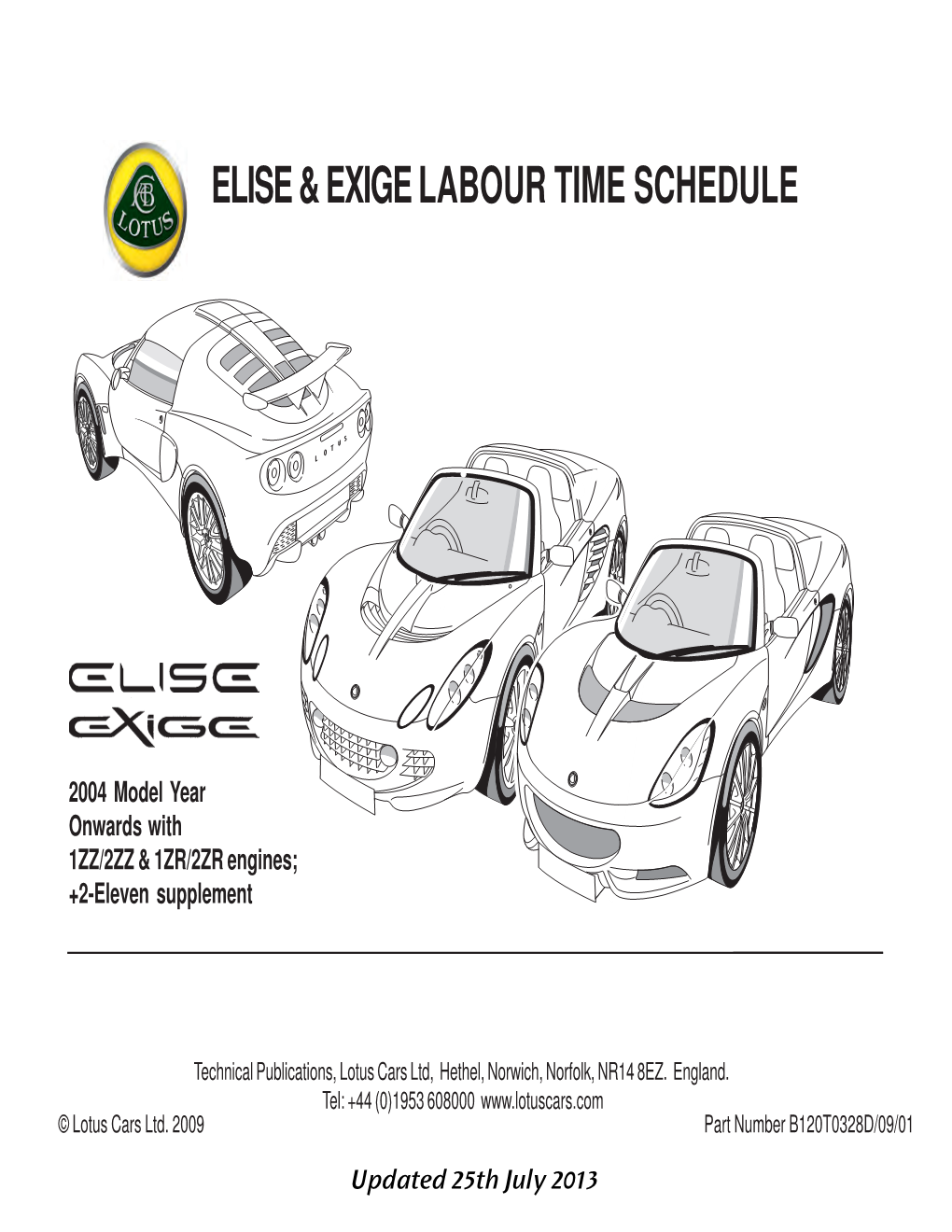 Elise & Exige Labour Time Schedule