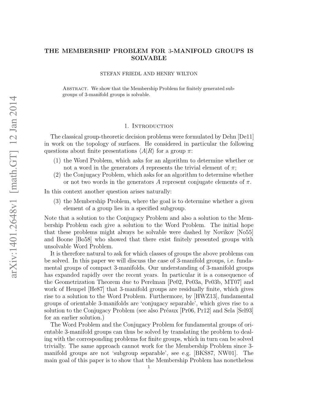 The Membership Problem for 3-Manifold Groups Is Solvable 3