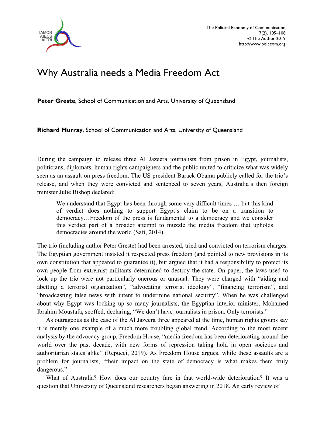 Why Australia Needs a Media Freedom Act