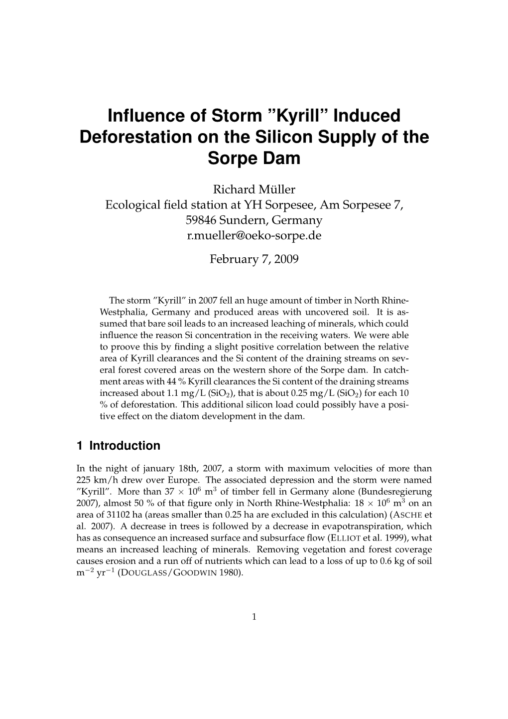 ”Kyrill” Induced Deforestation on the Silicon Supply of the Sorpe Dam -..: Phytoplankton.Info