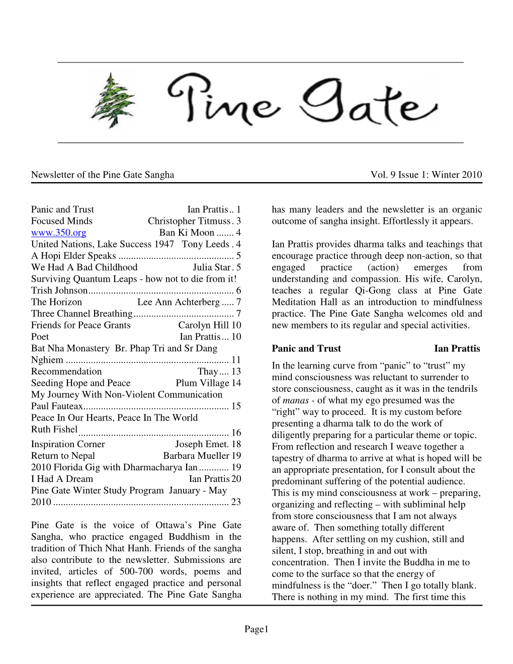 Newsletter of the Pine Gate Sangha Vol. 9 Issue 1: Winter 2010 Page1