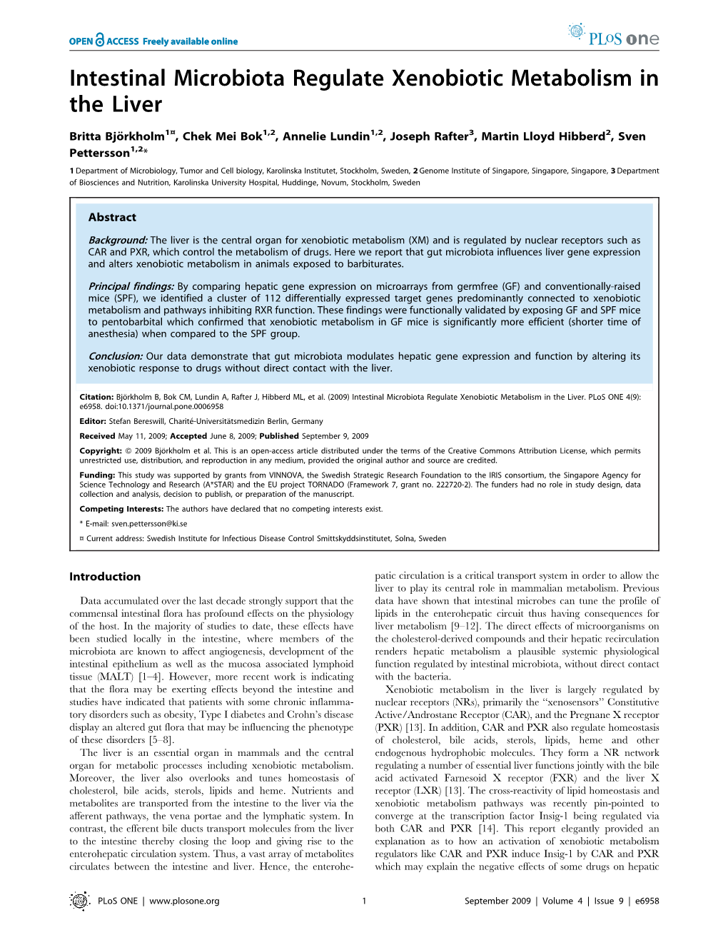 Intestinal Microbiota Regulate Xenobiotic Metabolism in the Liver