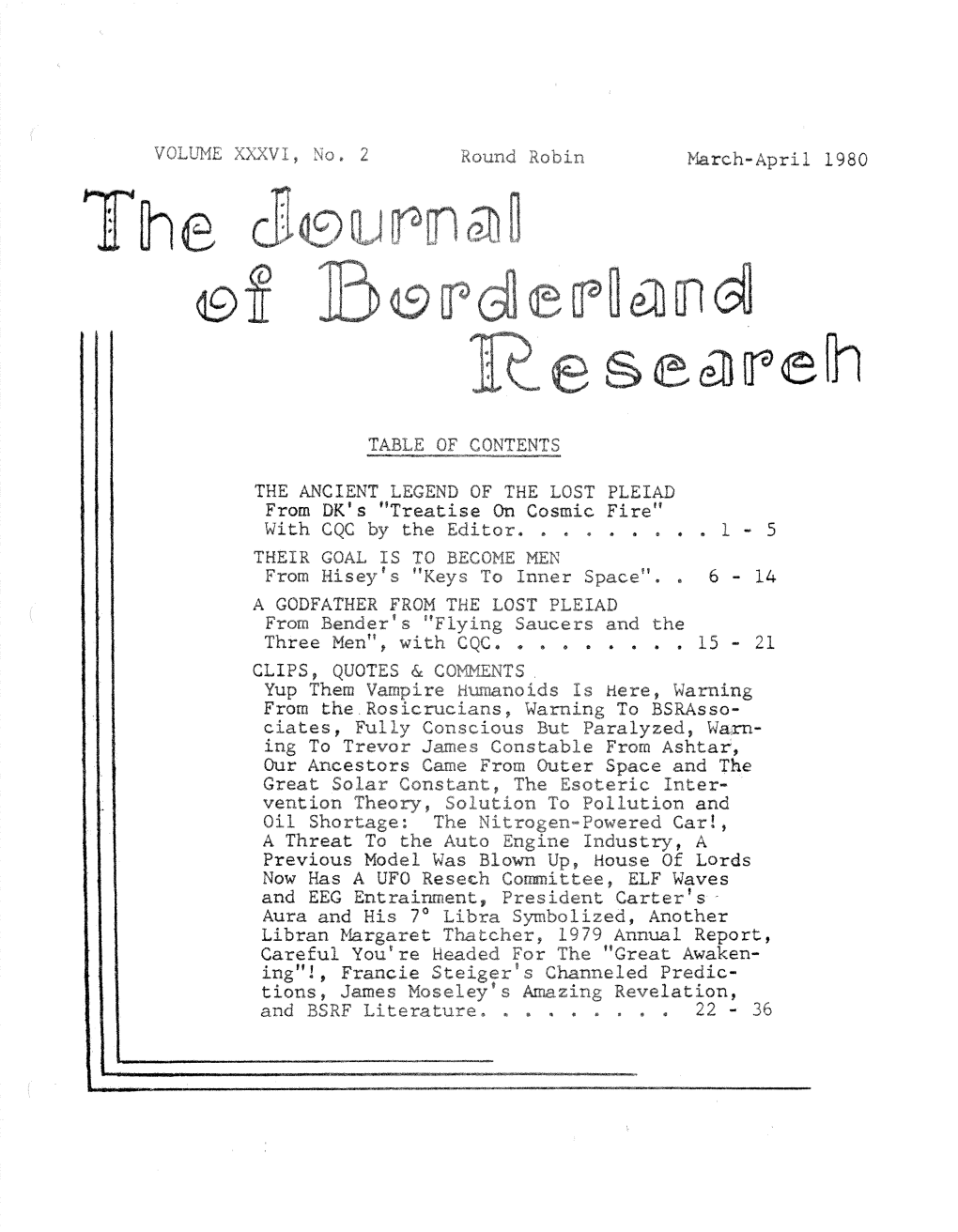 Journal of Borderland Research V36 N2 Mar-Apr 1980