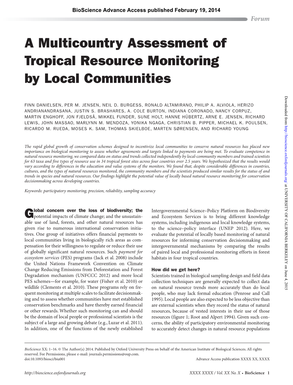 A Multicountry Assessment of Tropical Resource Monitoring by Local Communities Downloaded From