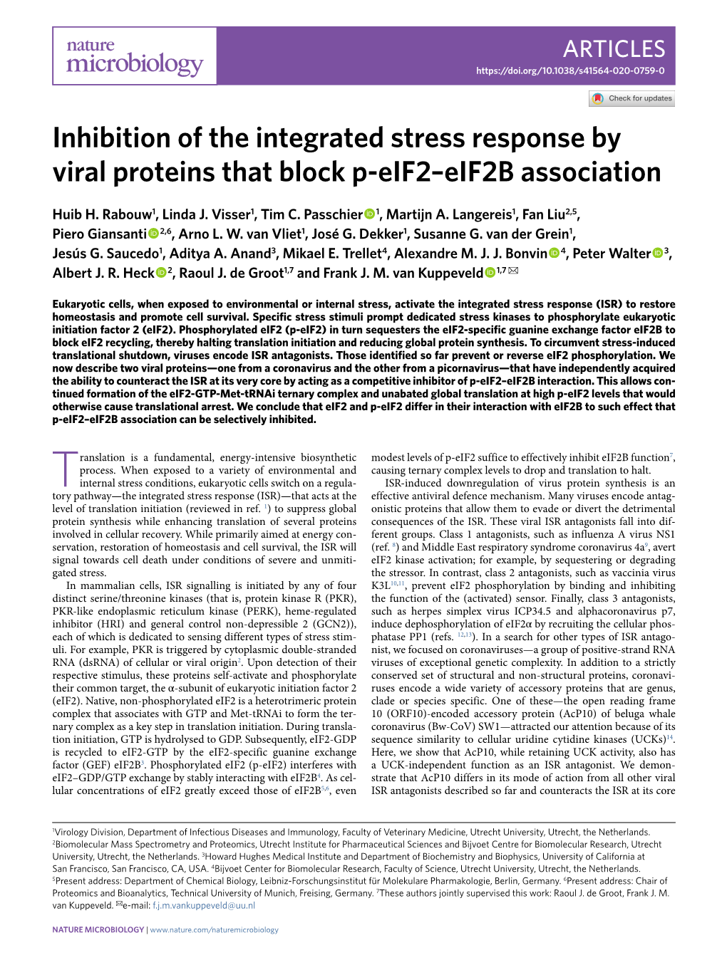 Inhibition of the Integrated Stress Response by Viral Proteins That Block P-Eif2–Eif2b Association