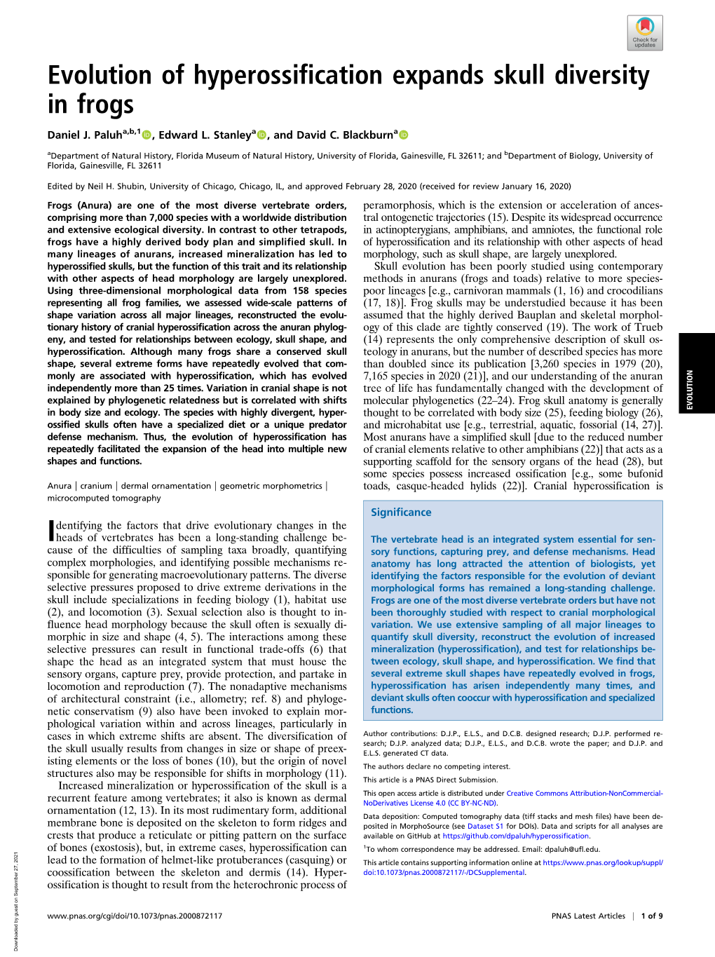 Evolution of Hyperossification Expands Skull Diversity in Frogs