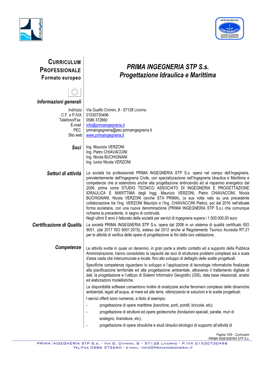 PRIMA INGEGNERIA STP Ss Progettazione Idraulica E Marittima