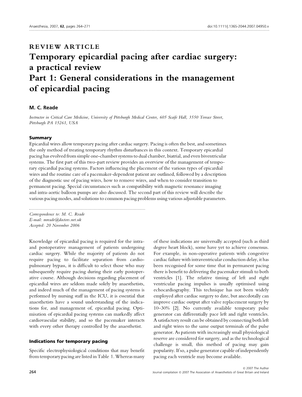 Temporary Epicardial Pacing After Cardiac Surgery: a Practical Review Part 1: General Considerations in the Management of Epicardial Pacing