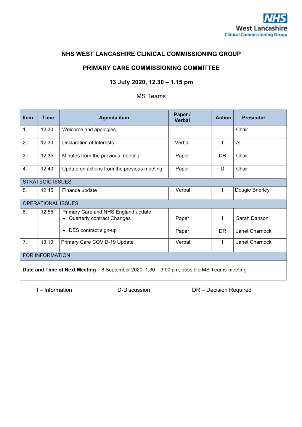 PCCC – Agenda 13.07.20