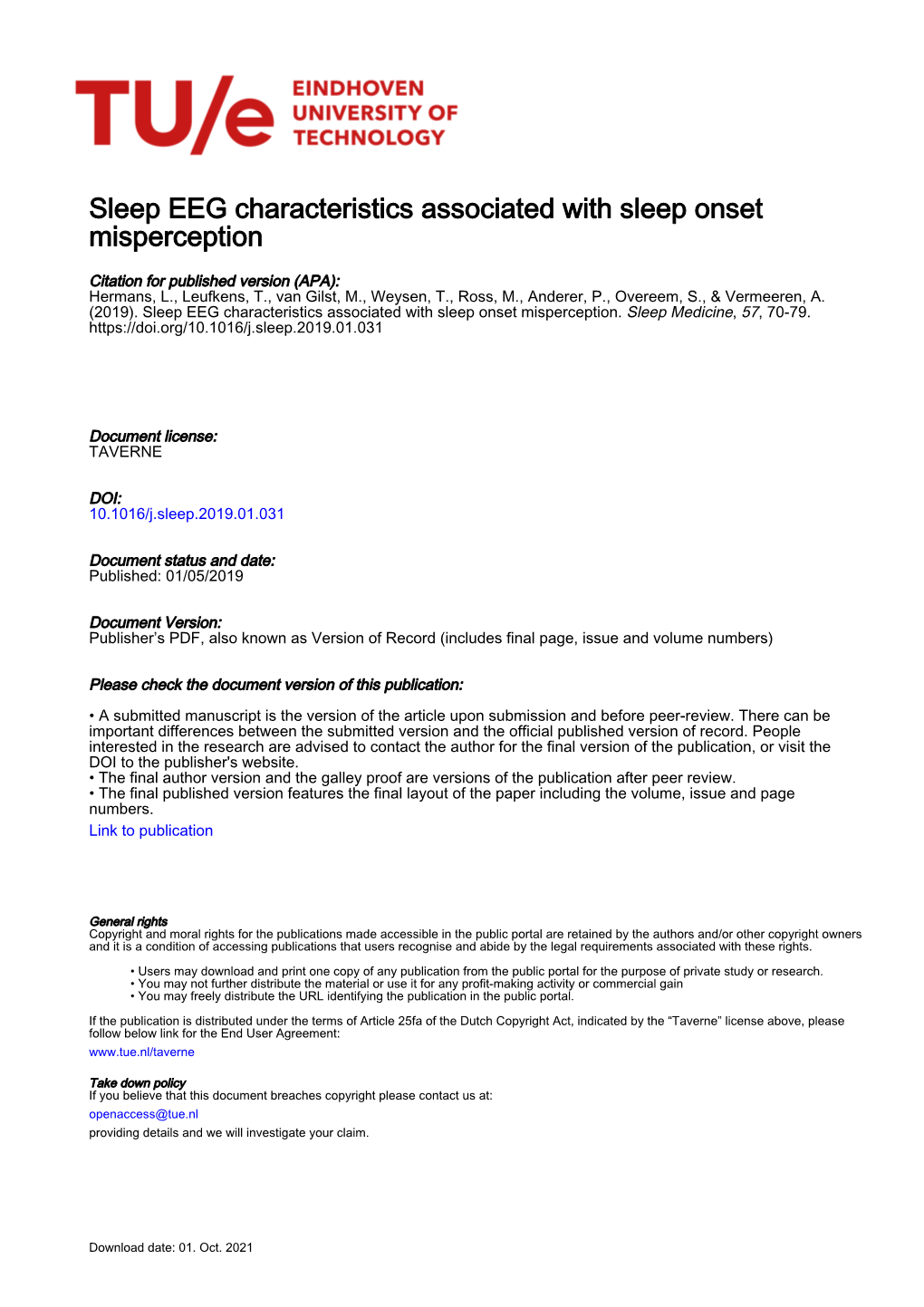 Sleep EEG Characteristics Associated with Sleep Onset Misperception
