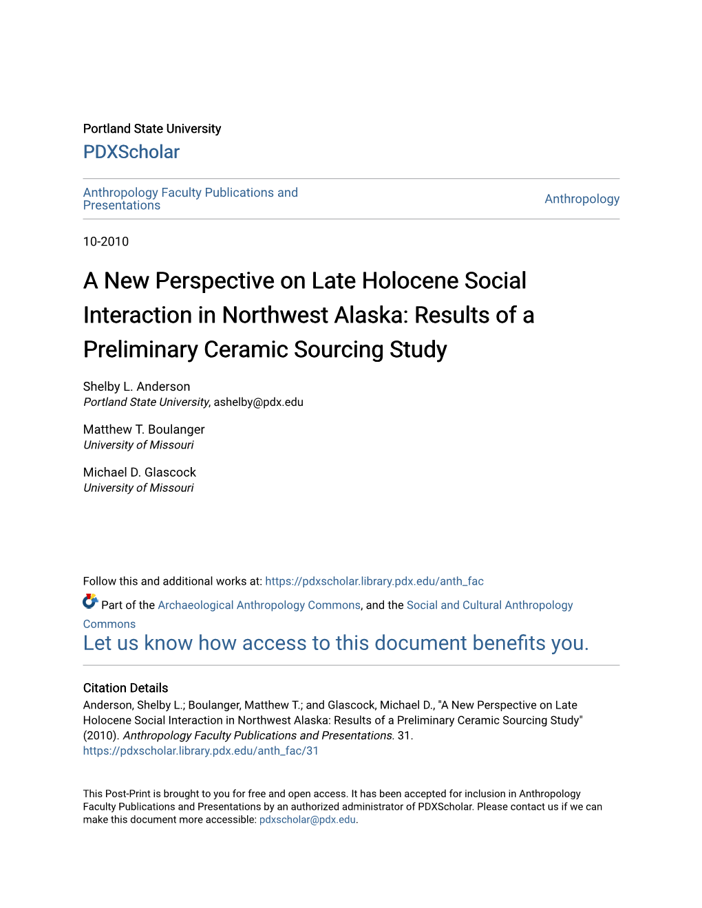 A New Perspective on Late Holocene Social Interaction in Northwest Alaska: Results of a Preliminary Ceramic Sourcing Study