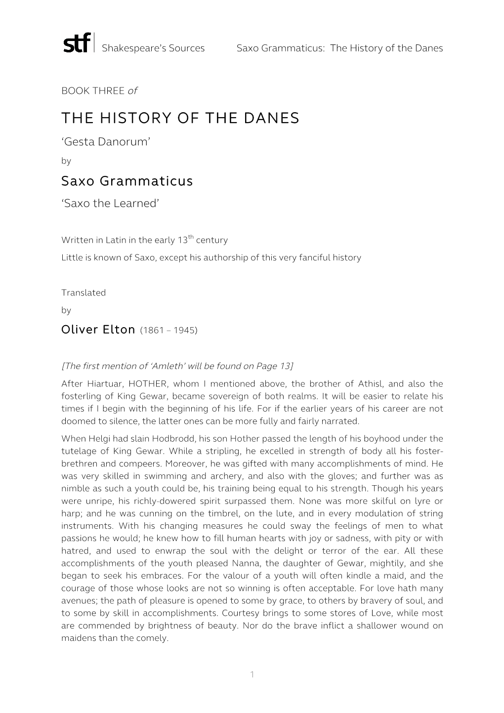 Saxo Grammaticus: the History of the Danes