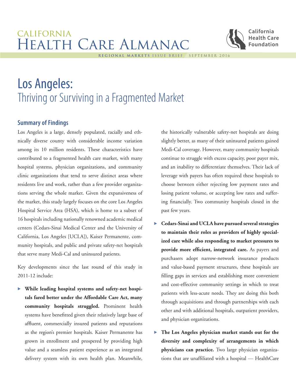 California Health Care Almanac Los Angeles: Thriving and Surviving in a Fragmented Market