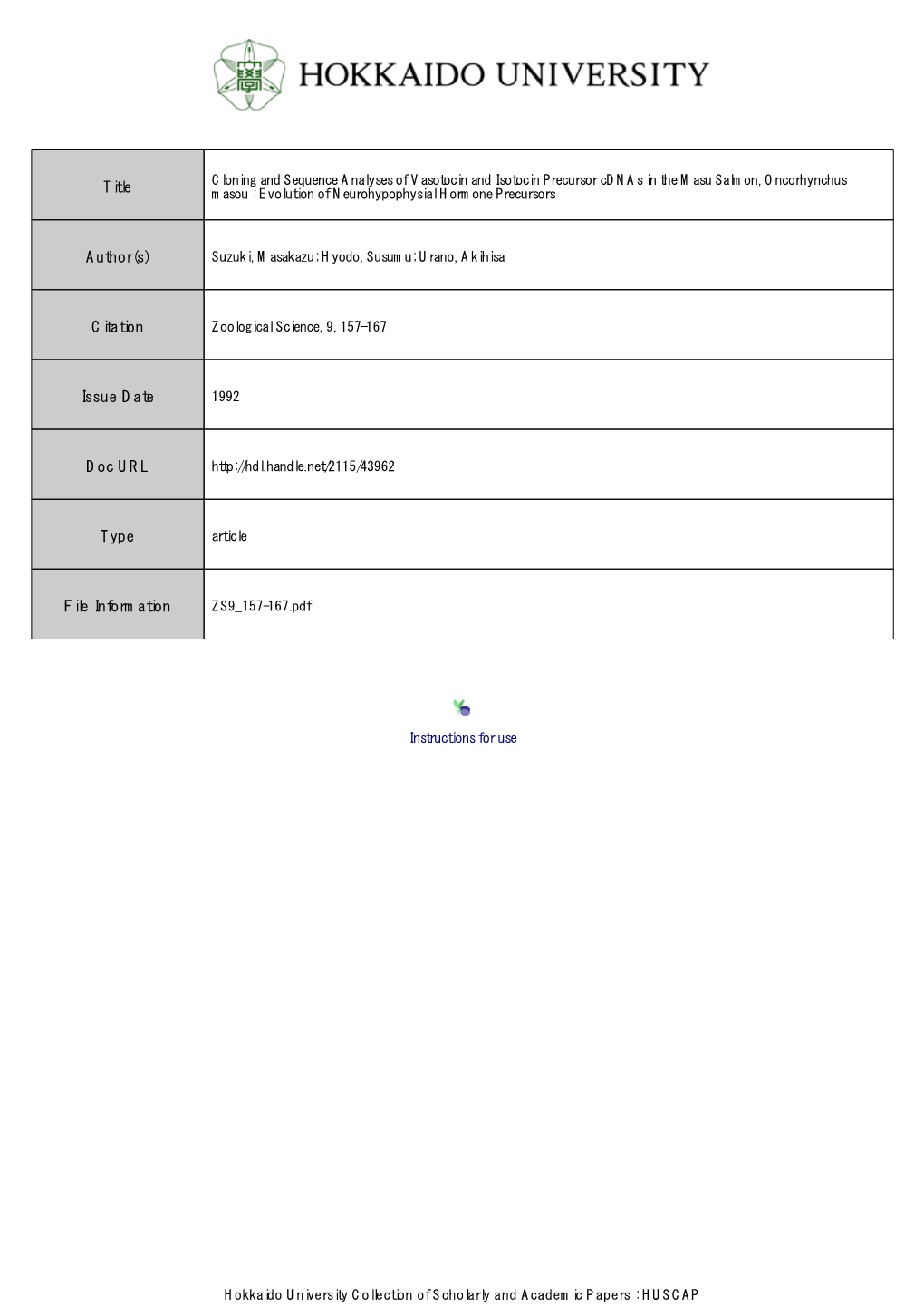 Cloning and Sequence Analyses of Vasotocin and Isotocin Precursor