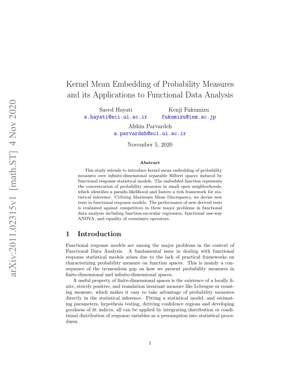 Kernel Mean Embedding of Probability Measures and Its Applications to Functional Data Analysis