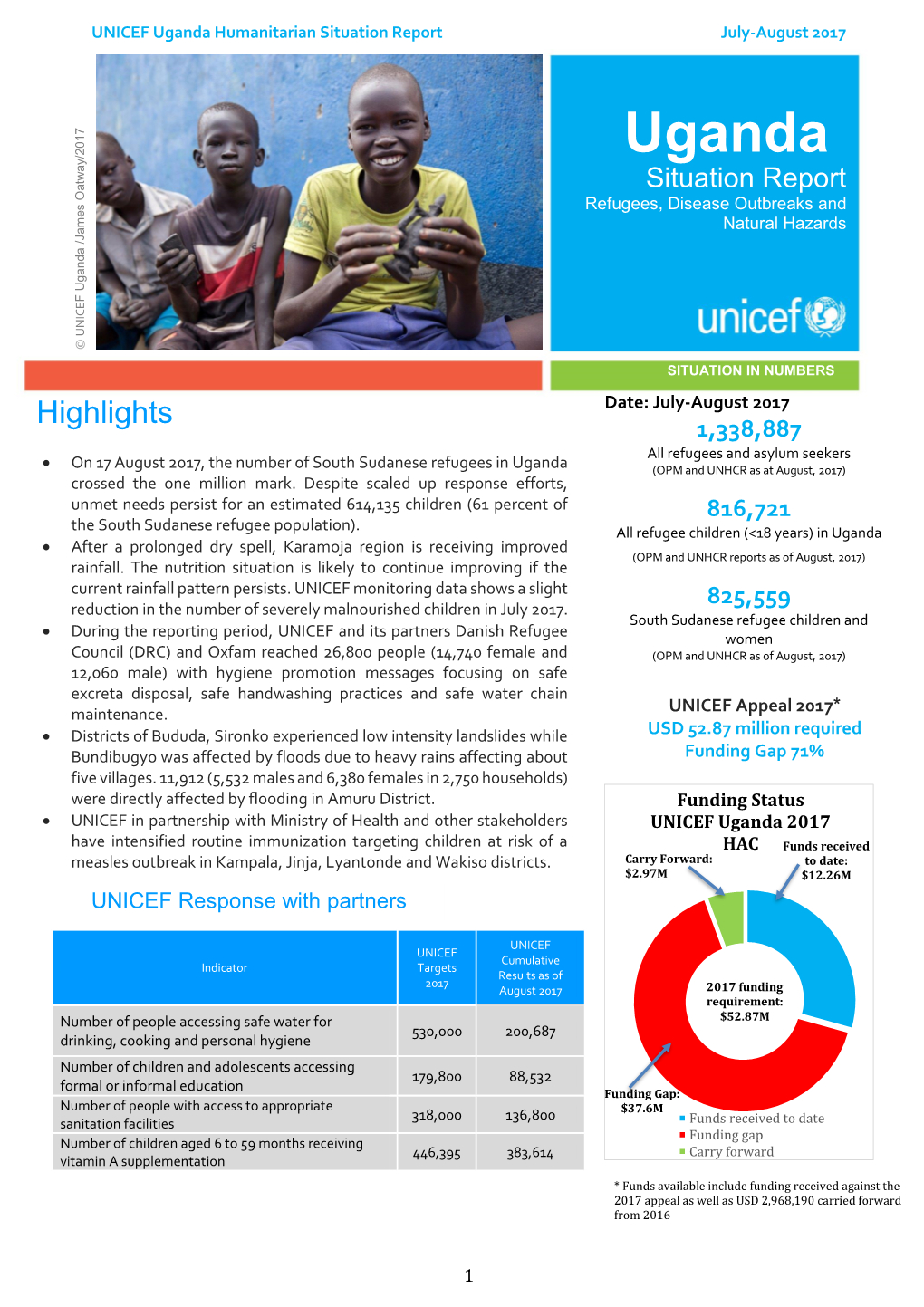 Uganda Humanitarian Situation Report July-August 2017