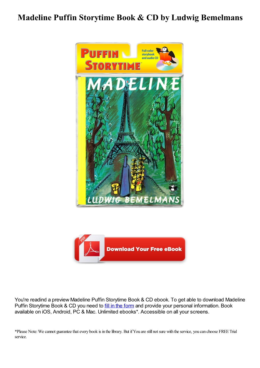 Madeline Puffin Storytime Book & CD by Ludwig Bemelmans