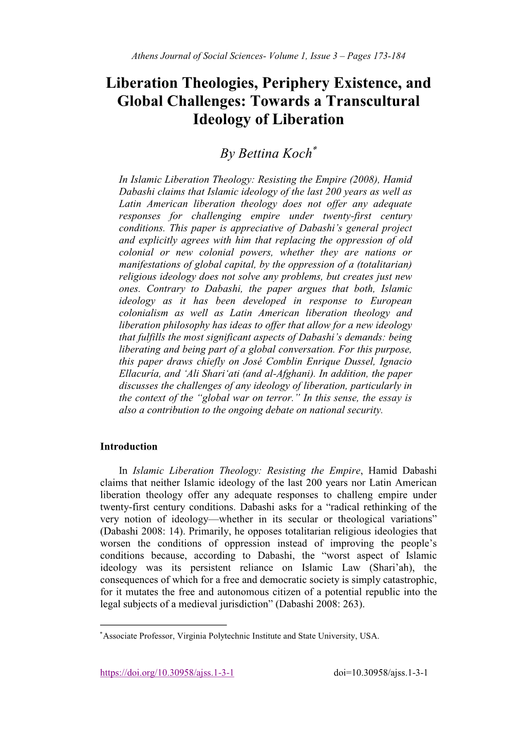 Liberation Theologies, Periphery Existence, and Global Challenges: Towards a Transcultural Ideology of Liberation