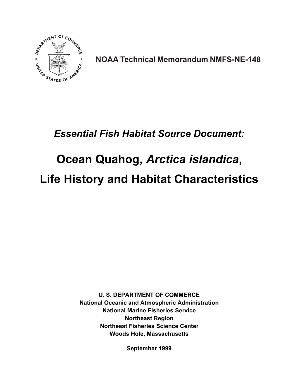 Ocean Quahog, Arctica Islandica, Life History and Habitat Characteristics