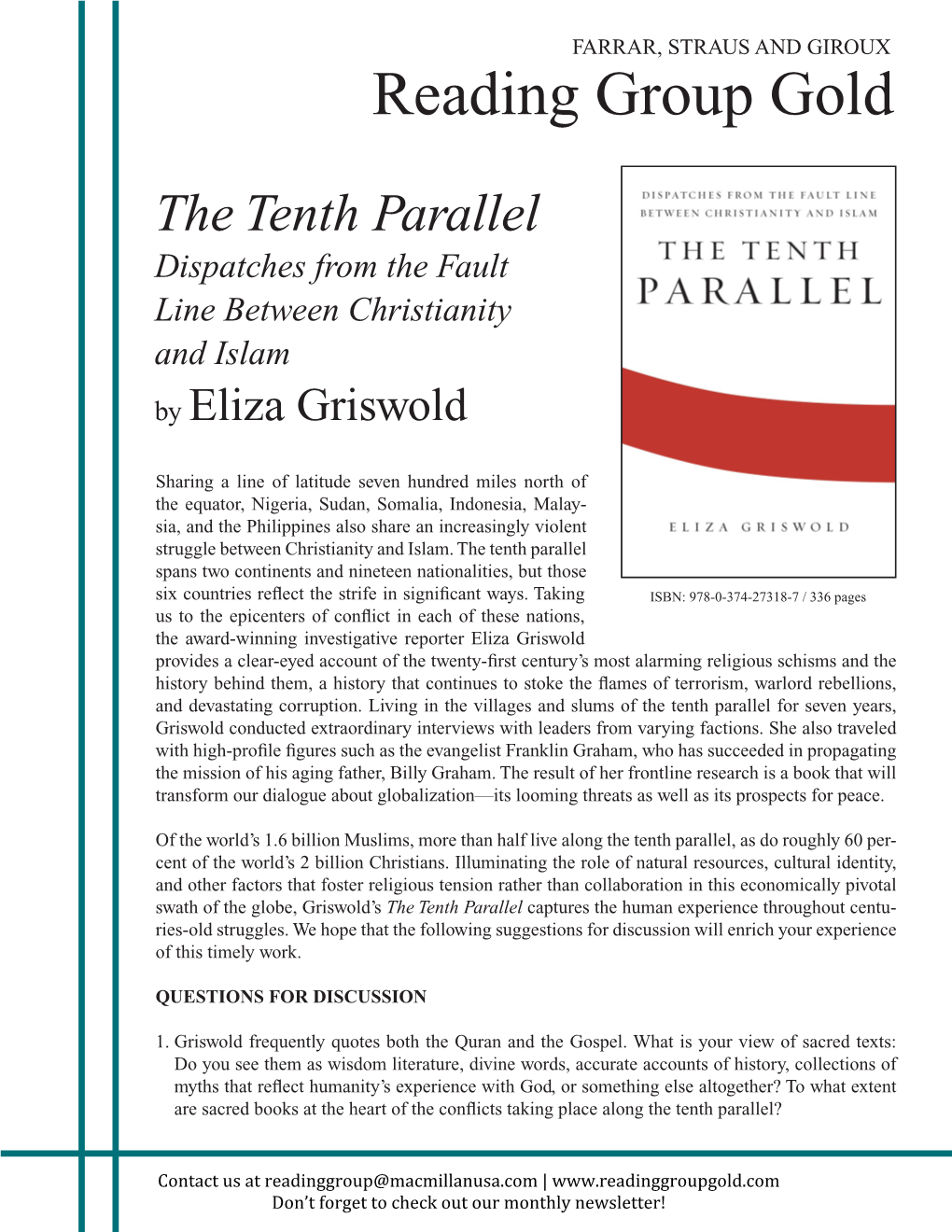 The Tenth Parallel Dispatches from the Fault Line Between Christianity and Islam by Eliza Griswold