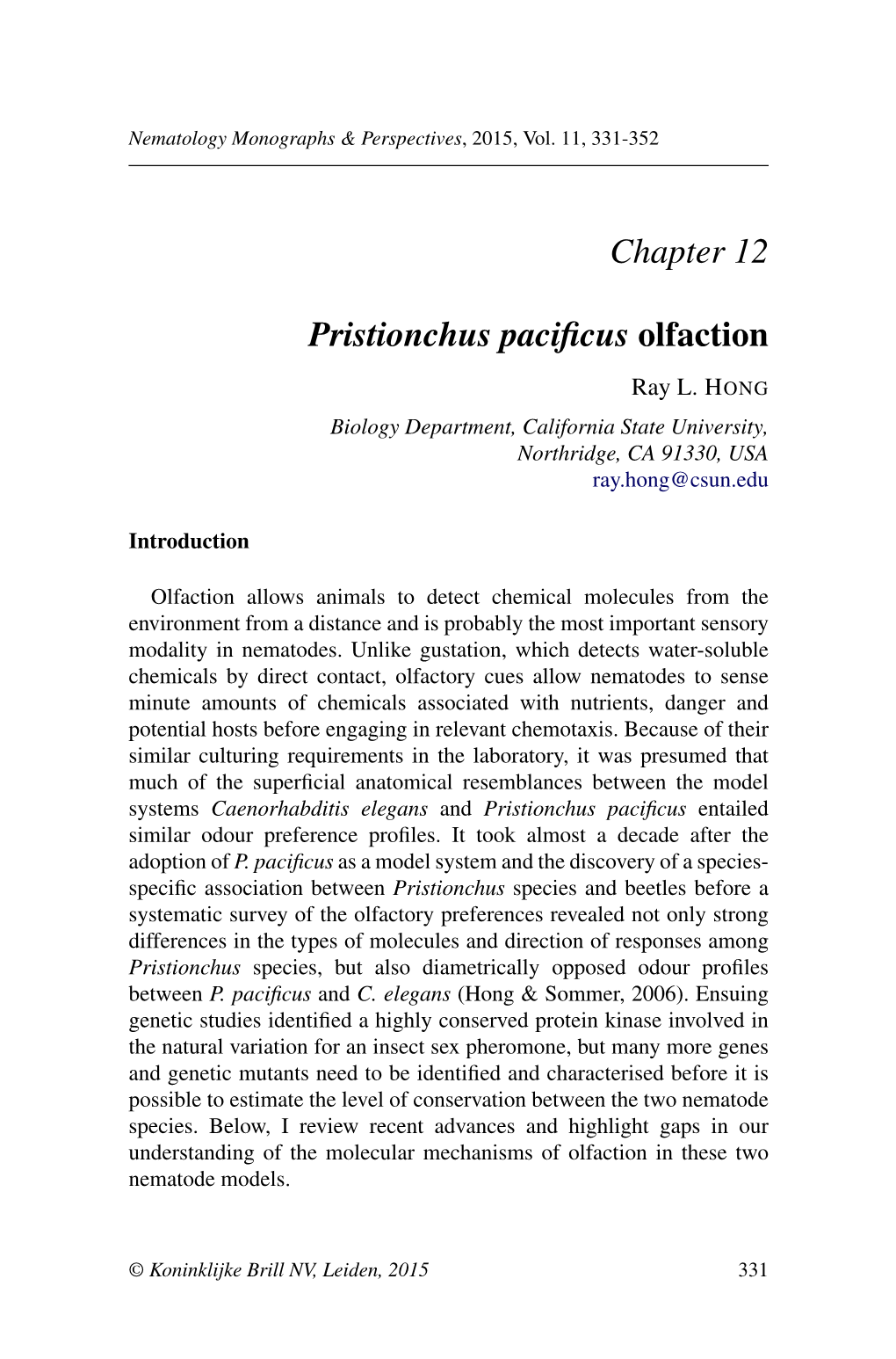 Chapter 12 Pristionchus Pacificus Olfaction