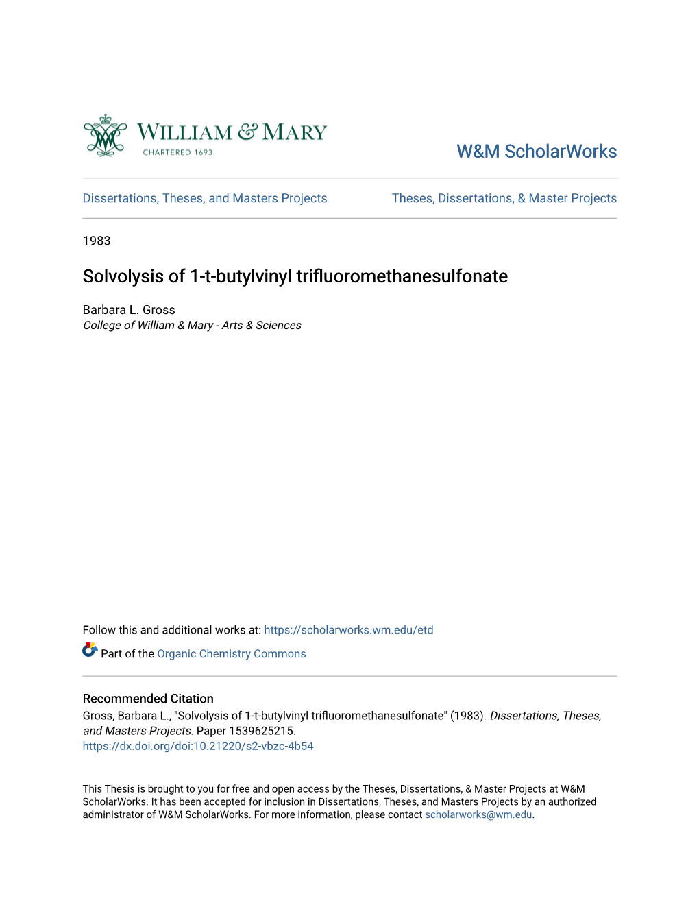 Solvolysis of 1-T-Butylvinyl Trifluoromethanesulfonate