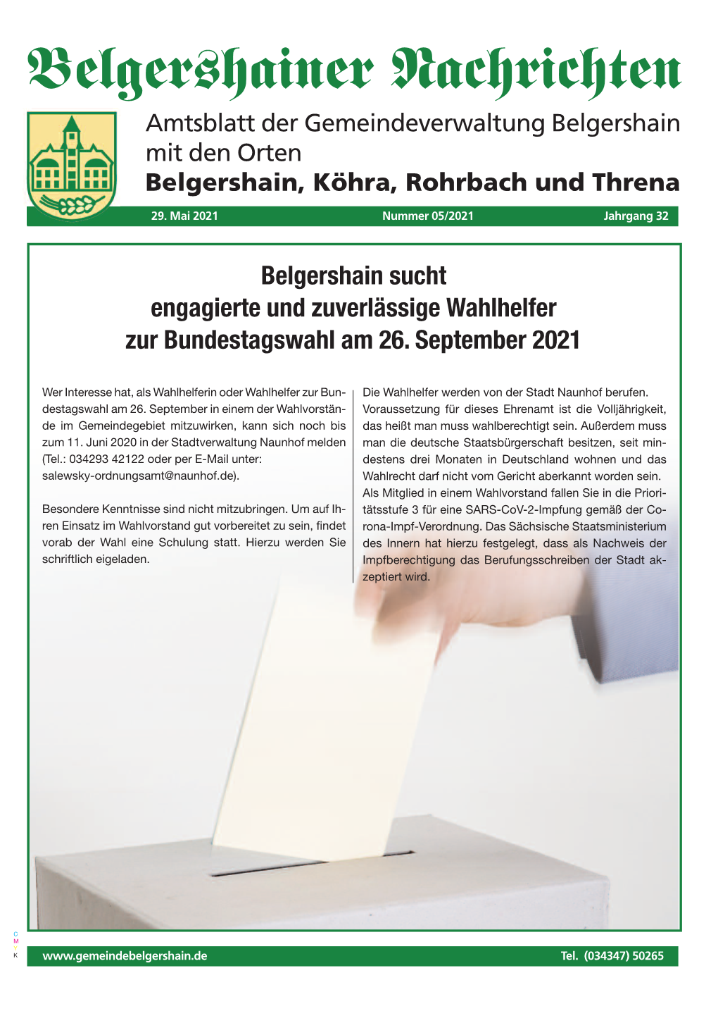 Belgershainer Nachrichten Amtsblatt Der Gemeindeverwaltung Belgershain Mit Den Orten Belgershain, Köhra, Rohrbach Und Threna