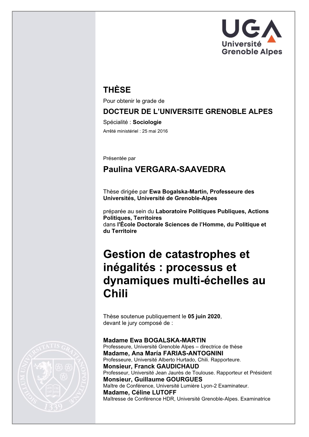 Gestion De Catastrophes Et Inégalités : Processus Et Dynamiques Multi-Échelles Au Chili