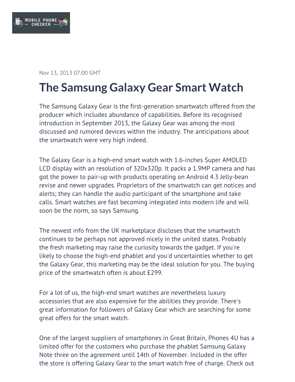 The Samsung Galaxy Gear Smart Watch