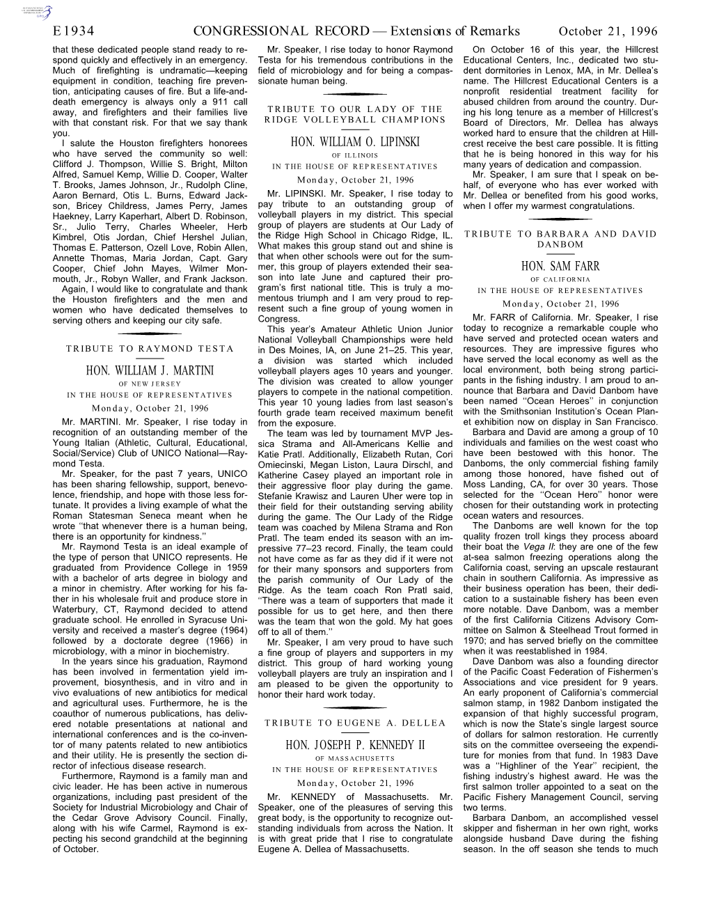 CONGRESSIONAL RECORD— Extensions of Remarks E1934 HON