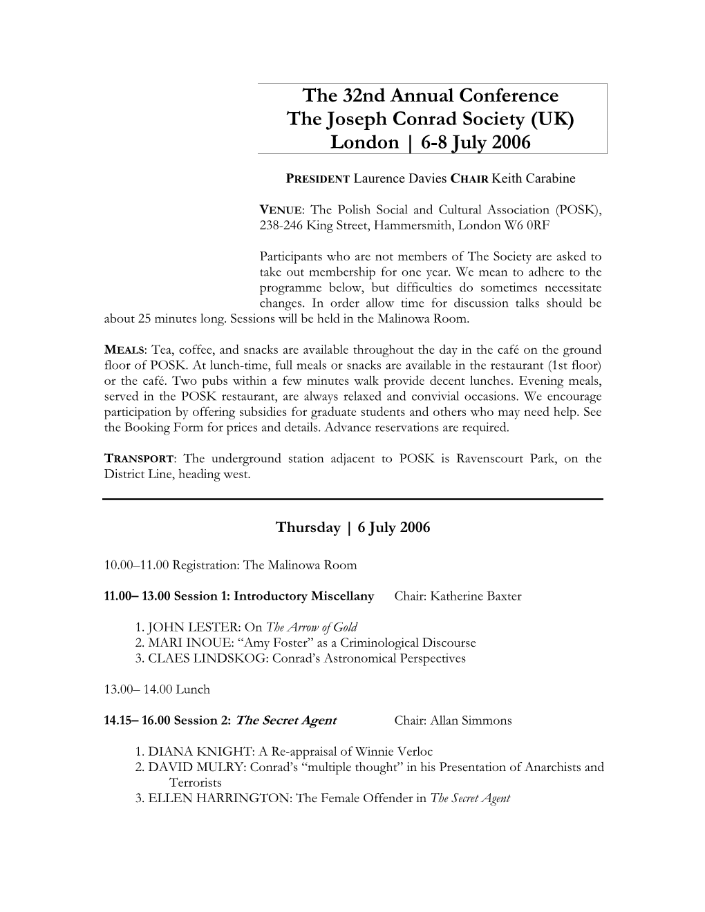 2006 Conference Programme