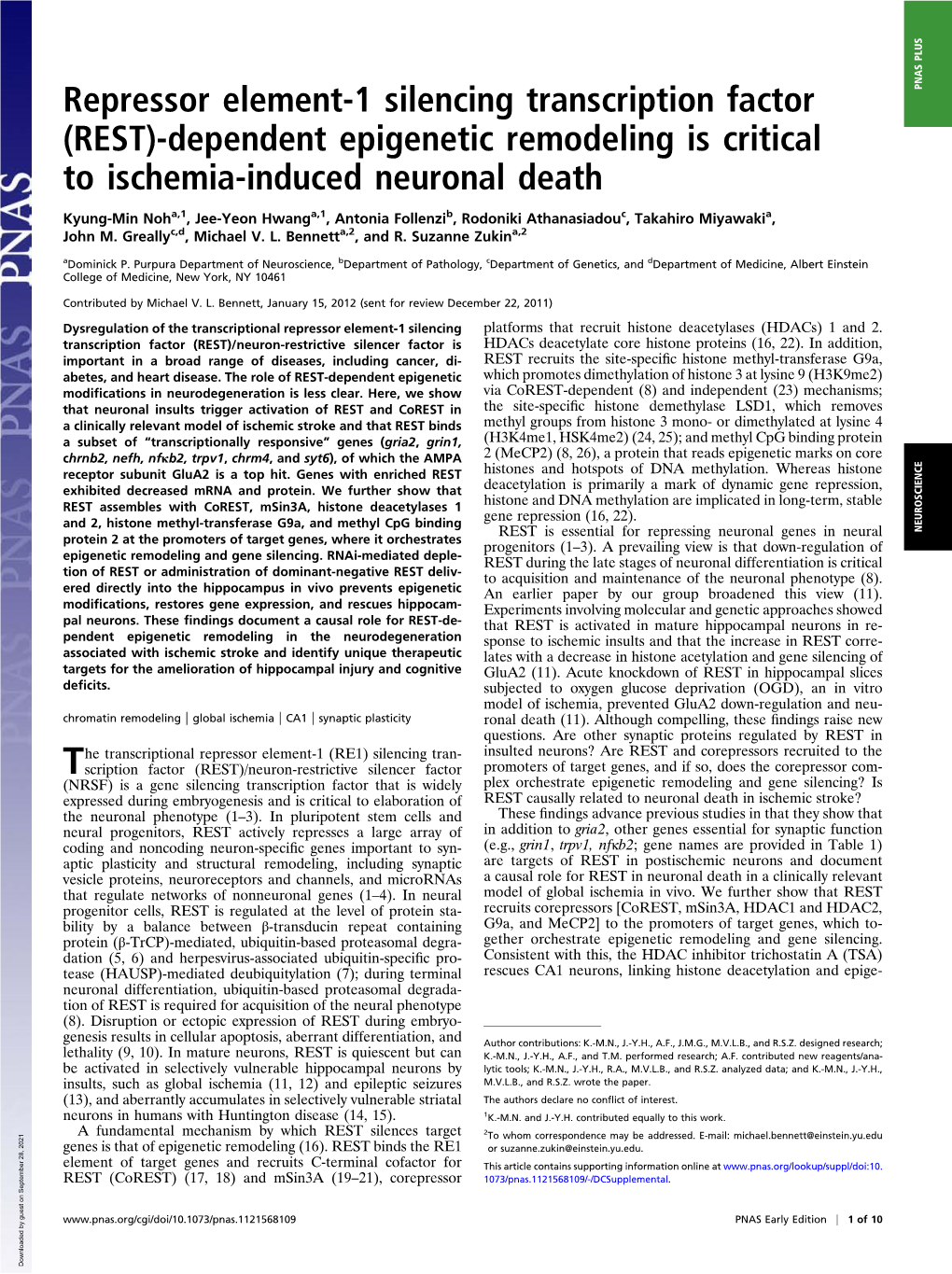 Dependent Epigenetic Remodeling Is Critical to Ischemia-Induced Neuronal Death