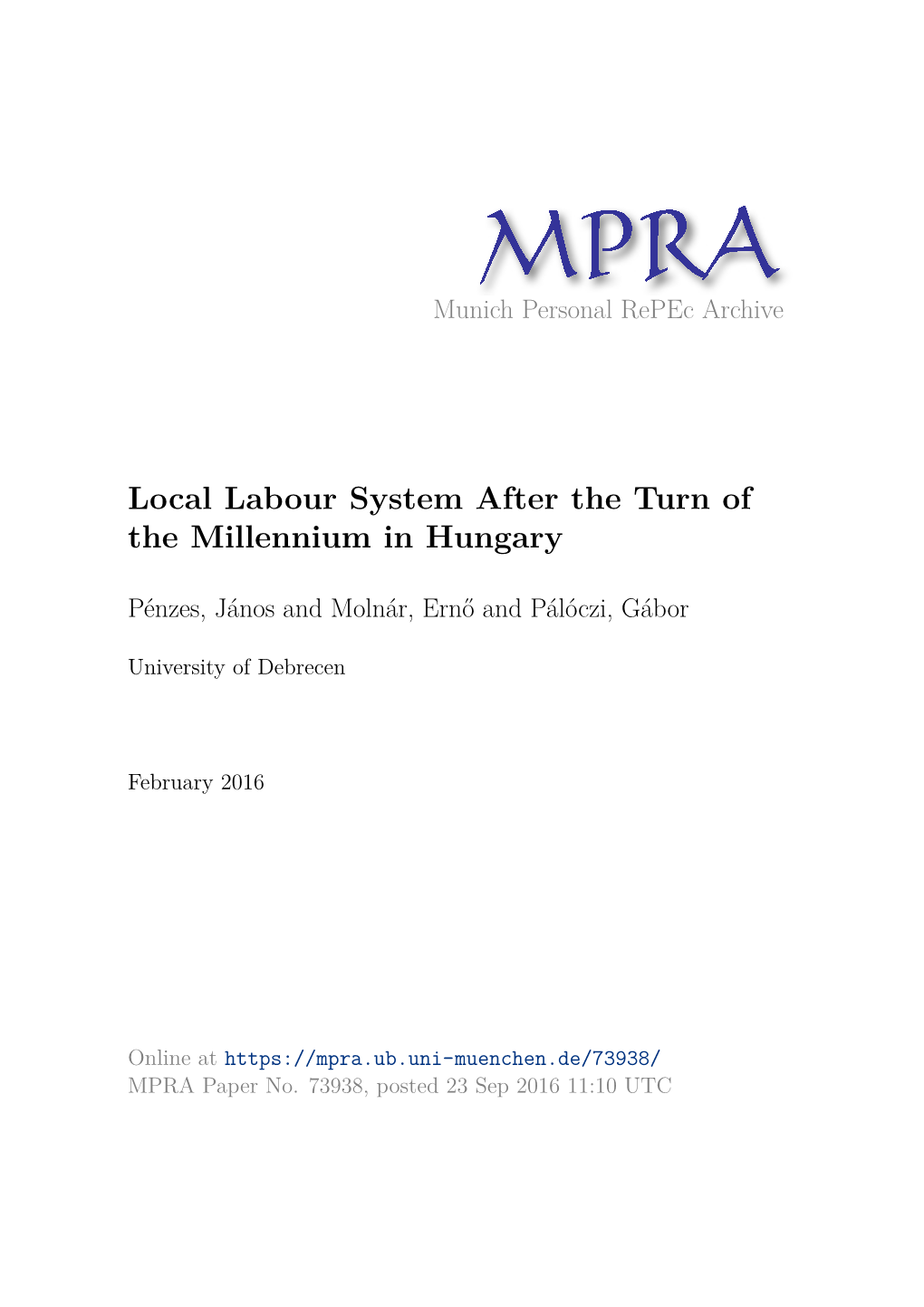 Local Labour System After the Turn of the Millennium in Hungary