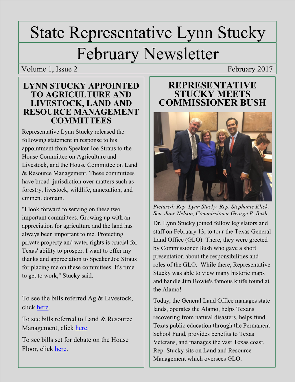 State Representative Lynn Stucky February Newsletter Volume 1, Issue 2 February 2017