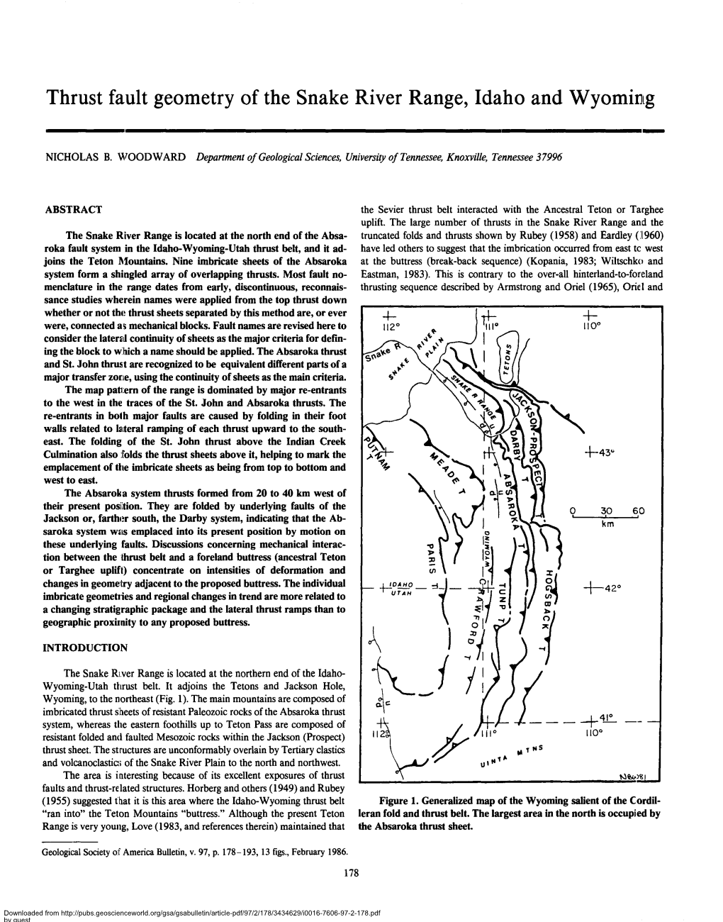 Thrust Fault Geometry of the Snake River Range, Idaho and Wyoming