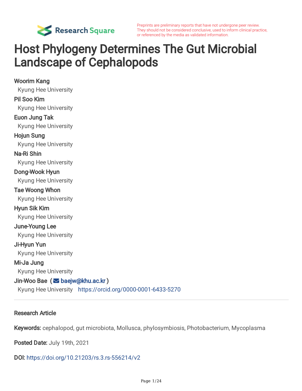 Host Phylogeny Determines the Gut Microbial Landscape of Cephalopods