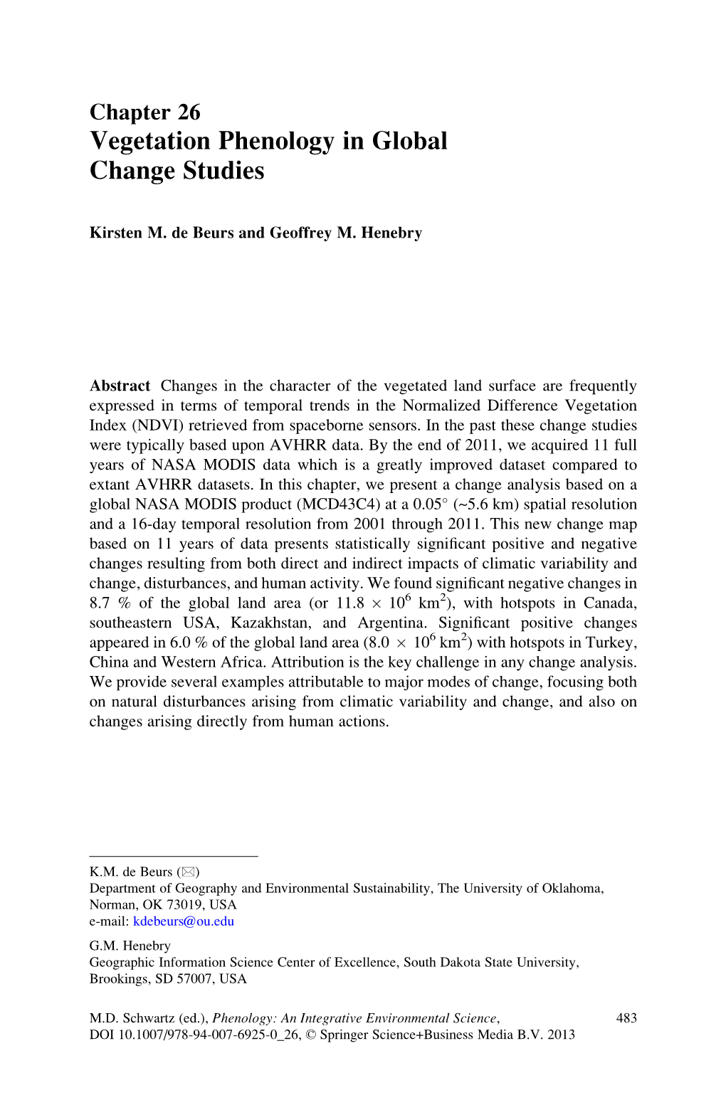 Vegetation Phenology in Global Change Studies