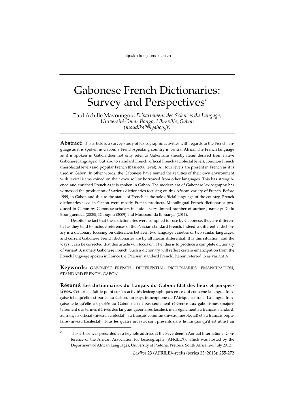 Gabonese French Dictionaries