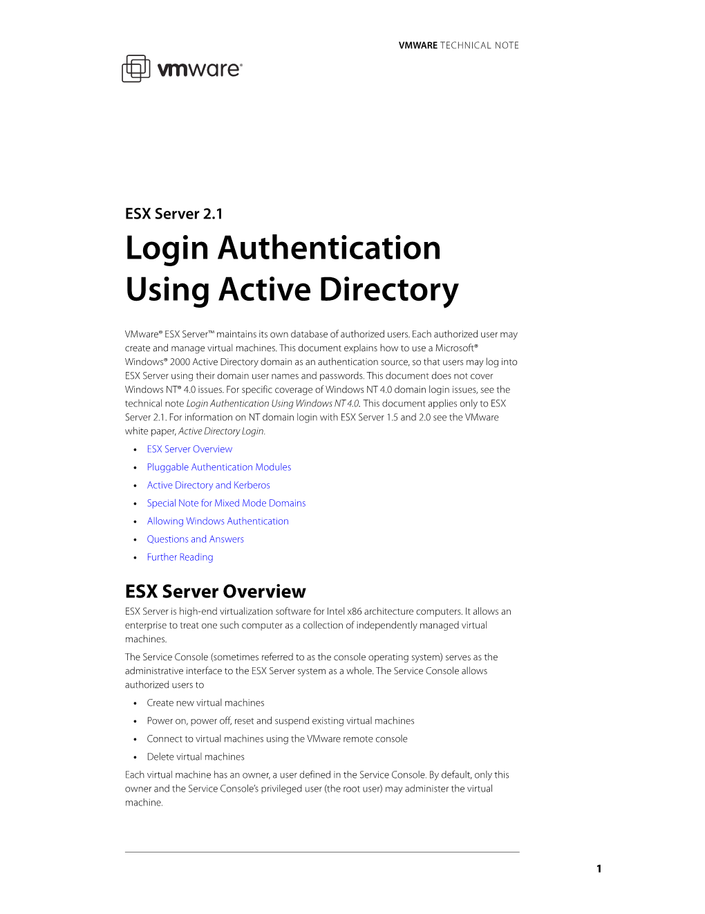 ESX Server 2.1 Login Authentication Using Active Directory