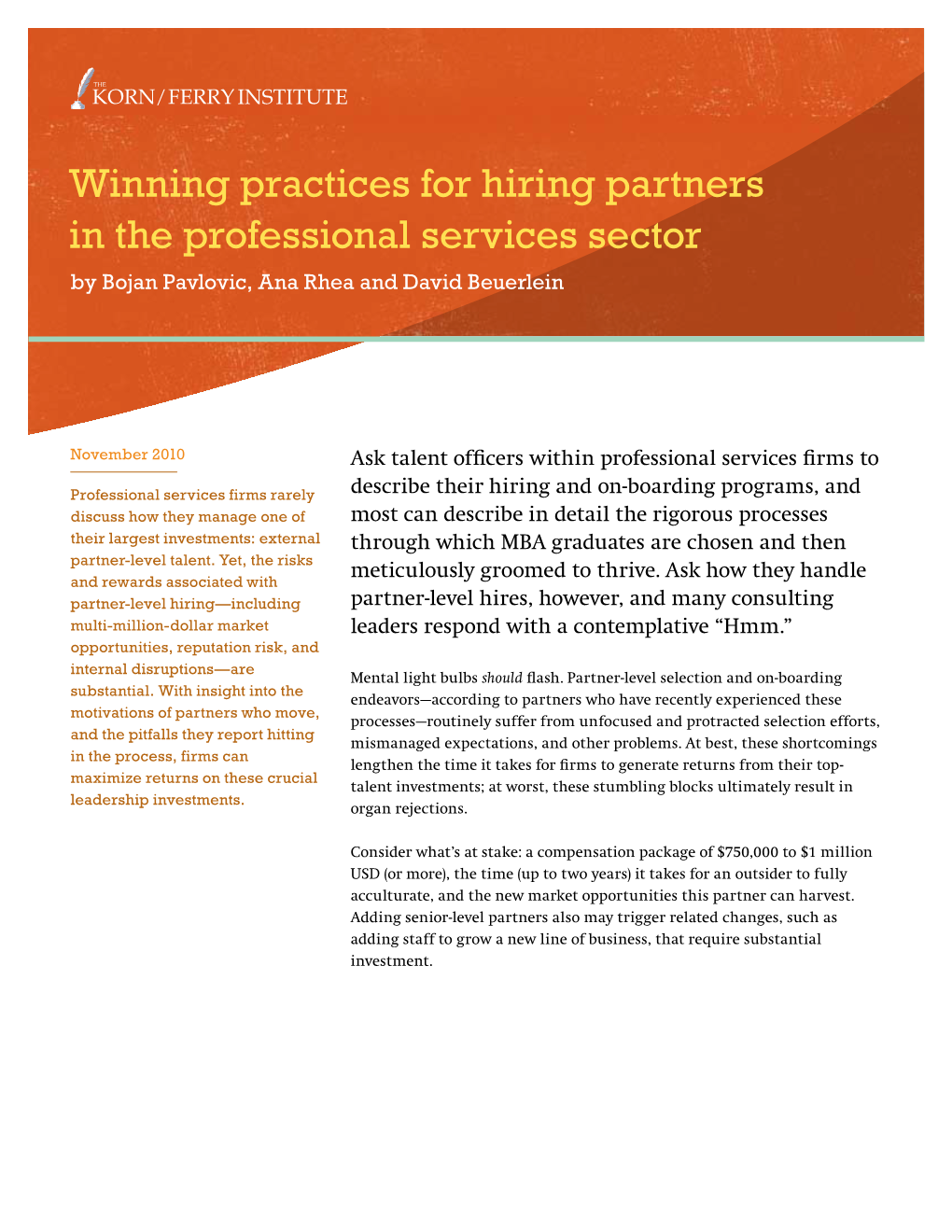 Winning Practices for Hiring Partners in the Professional Services Sector by Bojan Pavlovic, Ana Rhea and David Beuerlein