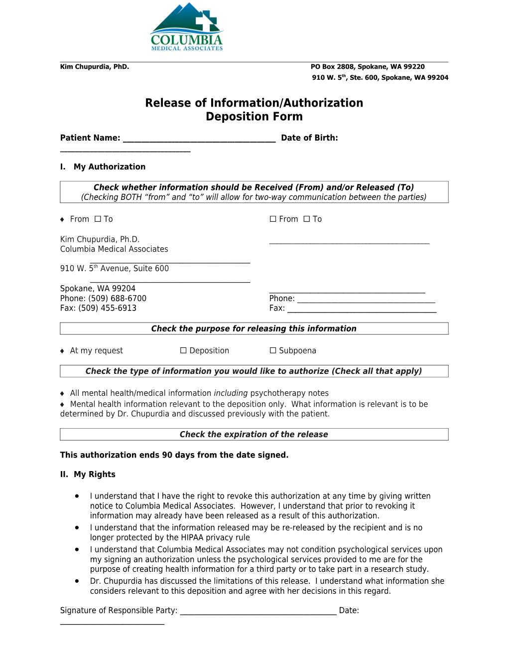 Release of Information/Authorization