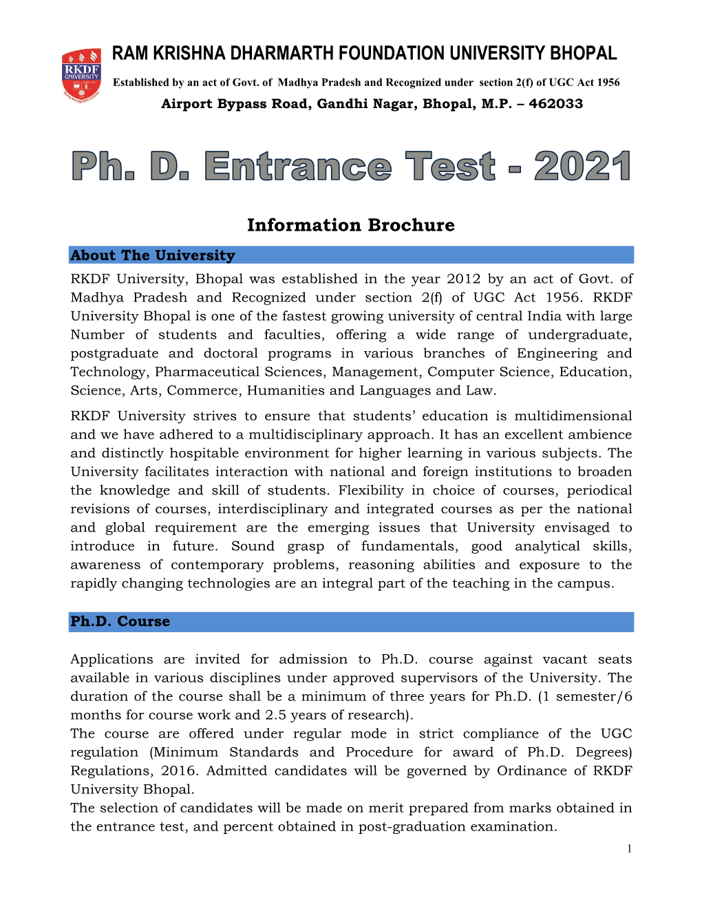 Phd Information Brochure