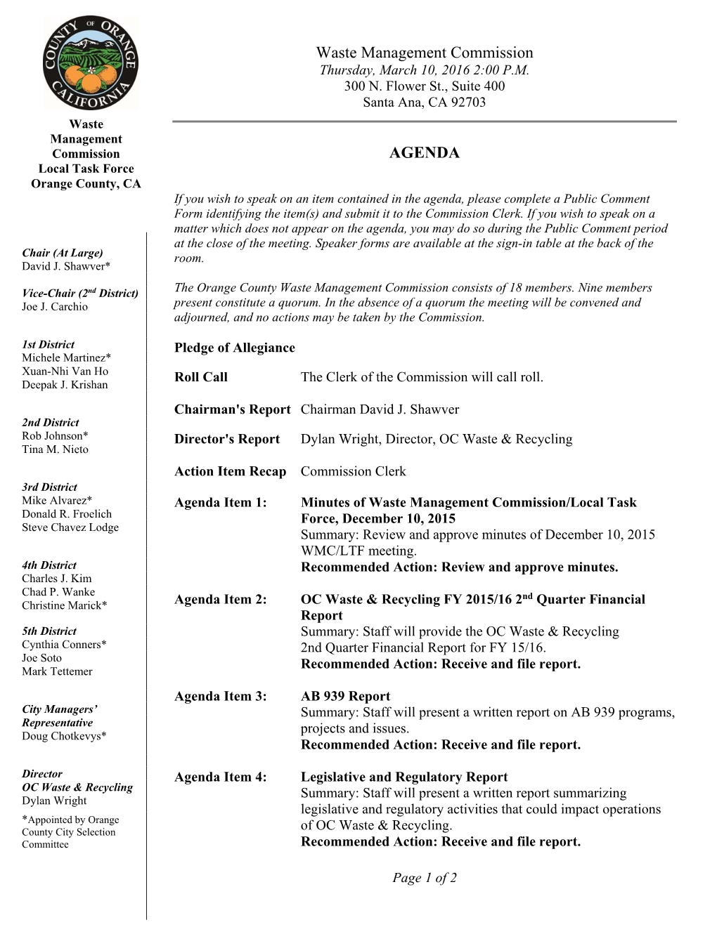 Waste Management Commission AGENDA