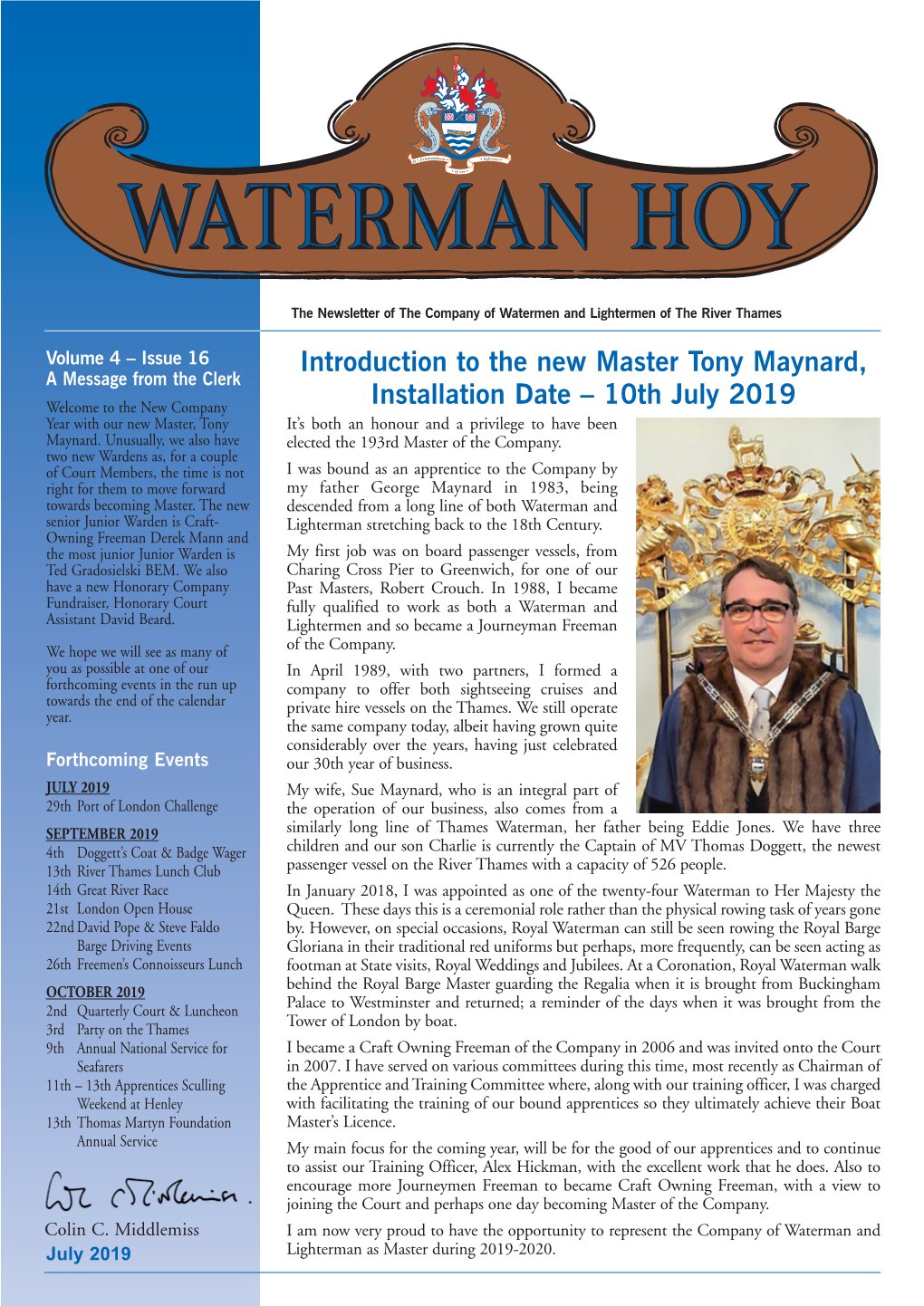 Introduction to the New Master Tony Maynard, Installation Date – 10Th