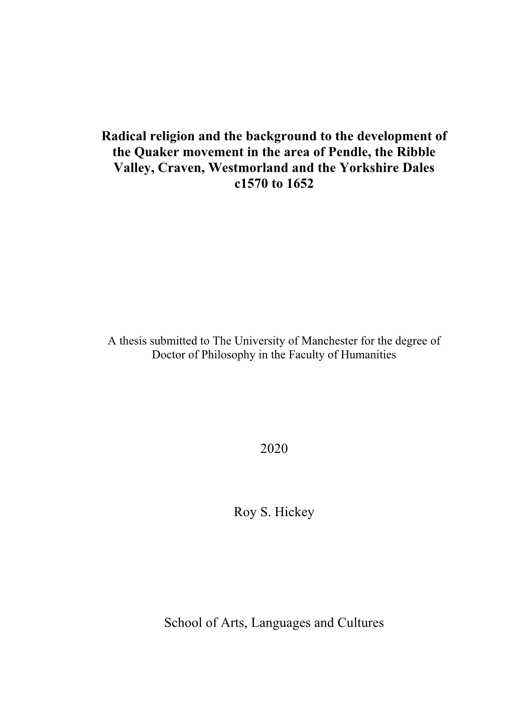 Radical Religion and the Background to the Development of the Quaker