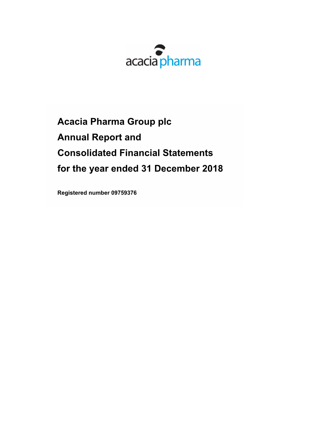 Acacia Pharma Group Plc Annual Report 2018