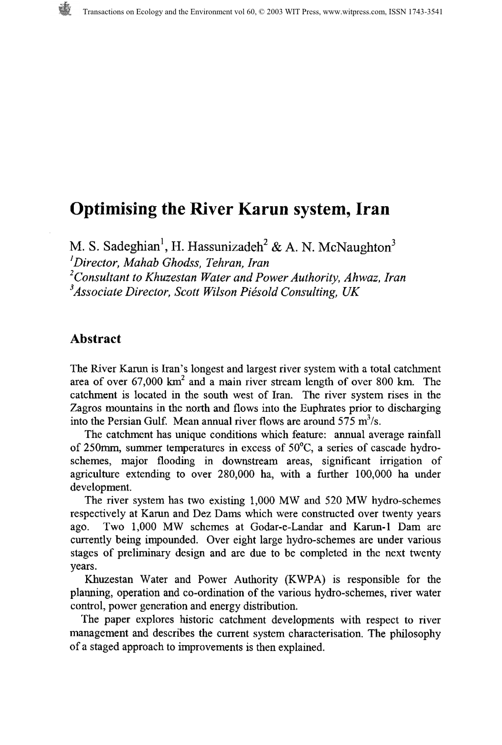 Optimising the River Karun System, Iran
